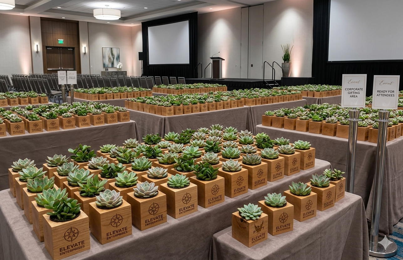 One Branded Wood Cube-Succulent - Corporate-The Succulent Source