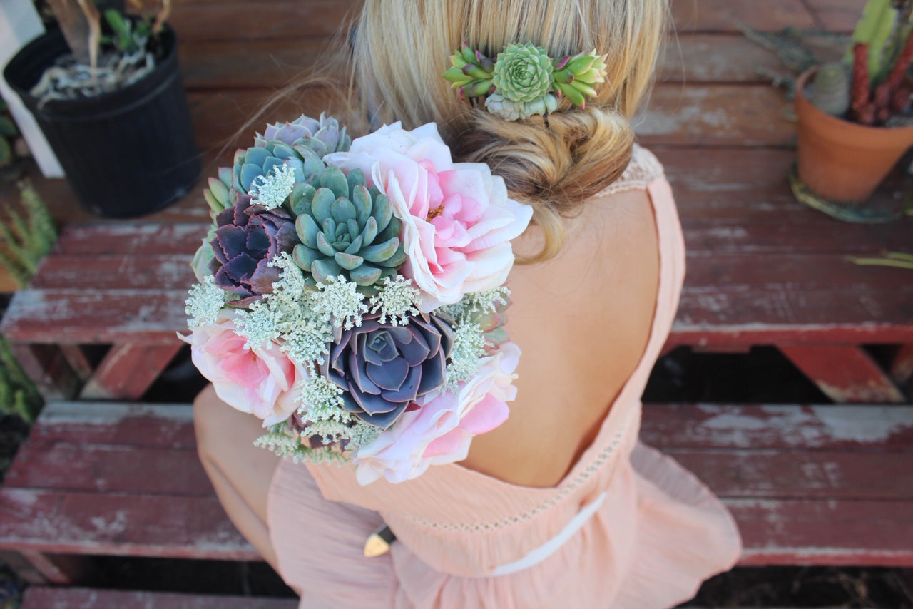 succulent wedding bouquet diy Succulent Bouquets Small / None