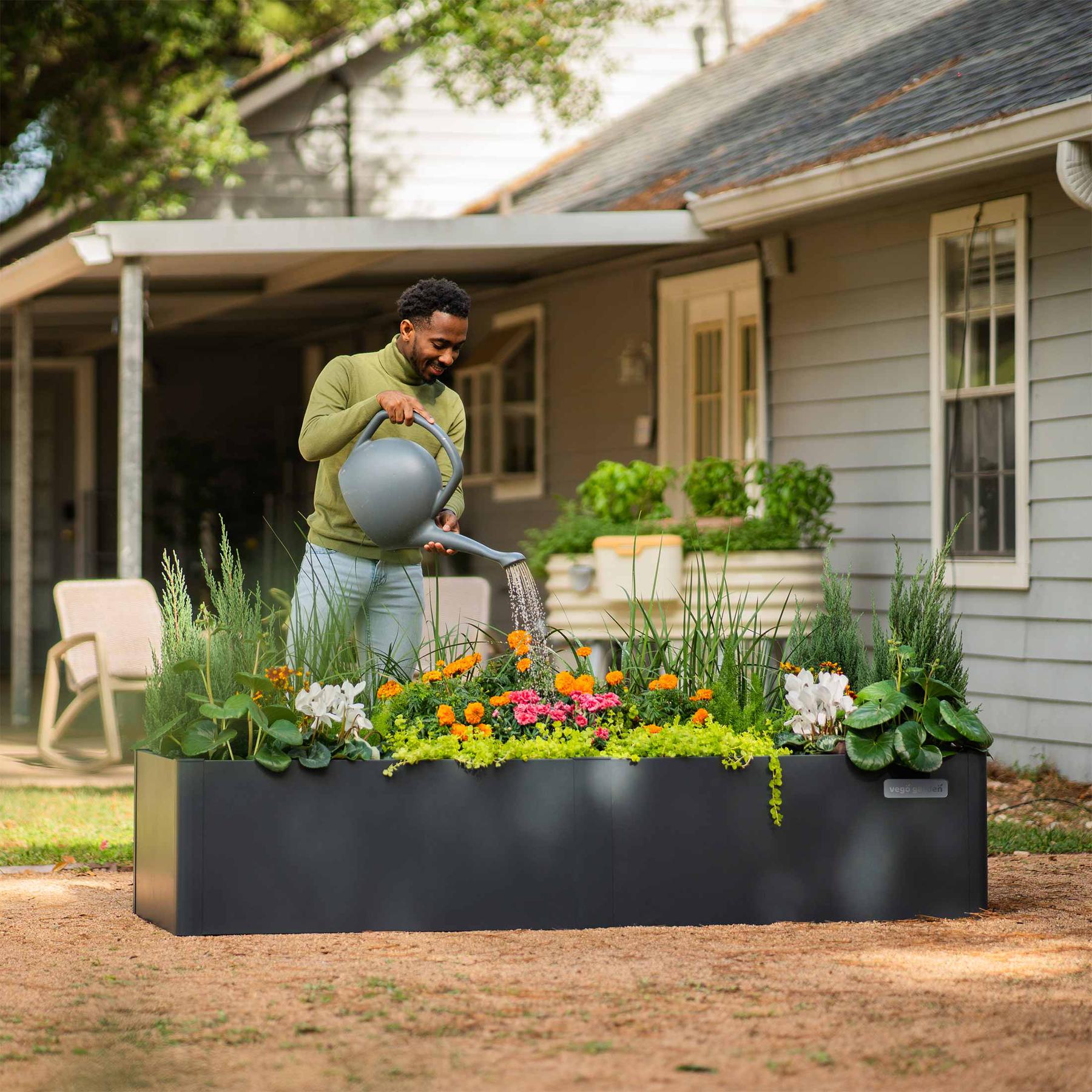 17" Tall Modern 83" x 83" L Shape Metal Raised Garden Bed-Garden beds-The Succulent Source