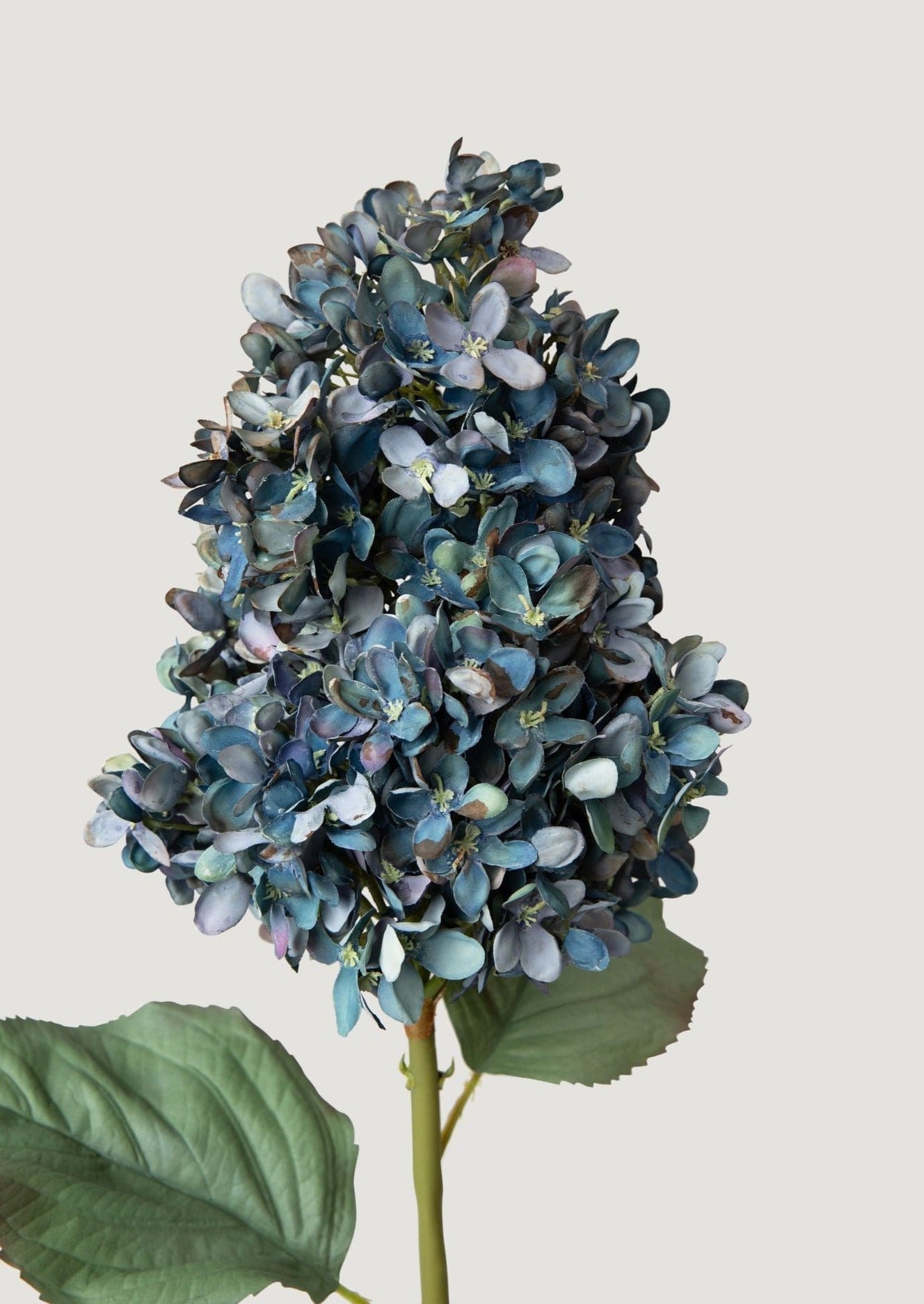 Large Dried Look Fake Flowers Cone Hydrangea in Vintage Dark Blue - 35" x 10" Bloom-Blooming Flowers-The Succulent Source