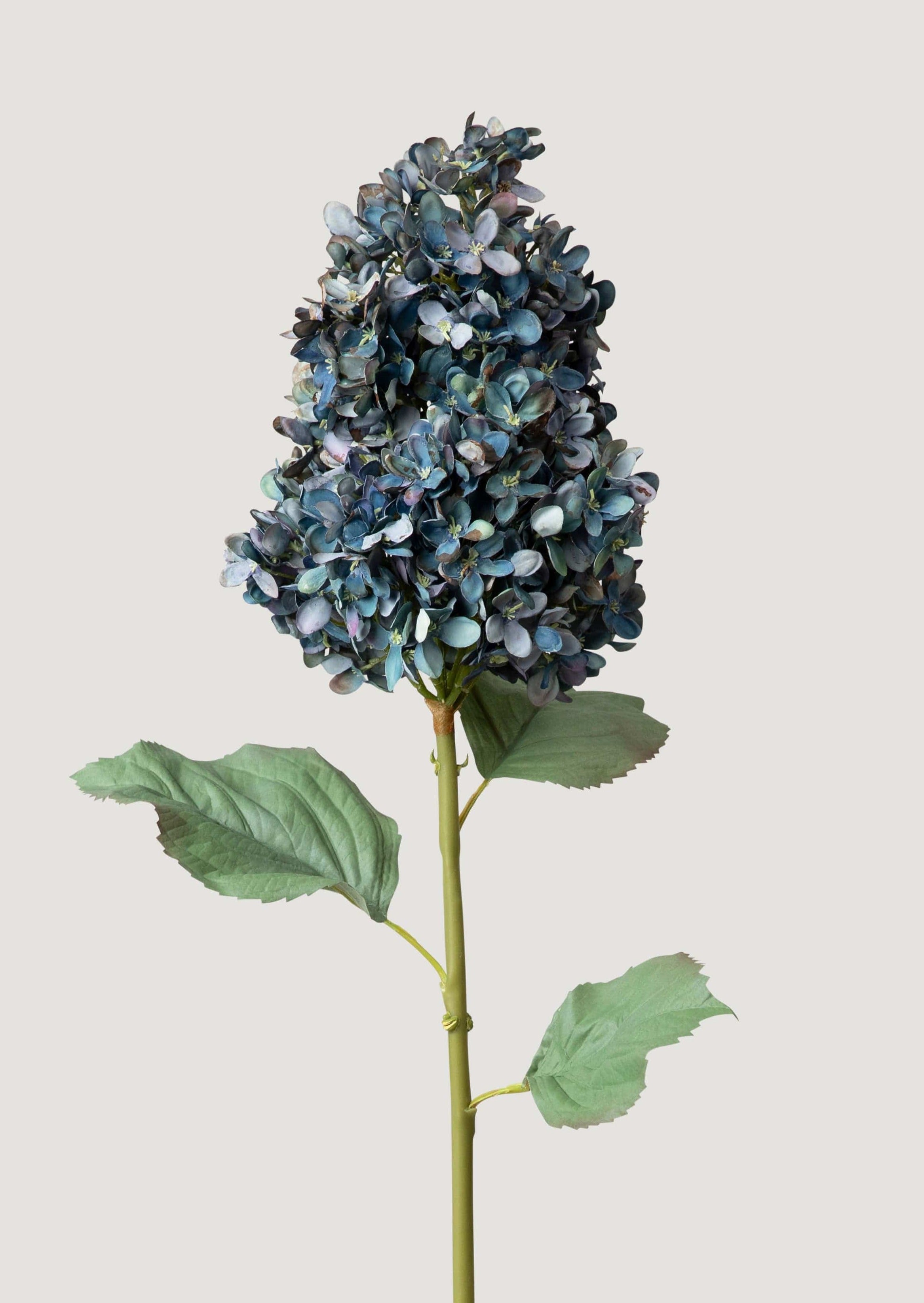 Large Dried Look Fake Flowers Cone Hydrangea in Vintage Dark Blue - 35" x 10" Bloom-Blooming Flowers-The Succulent Source