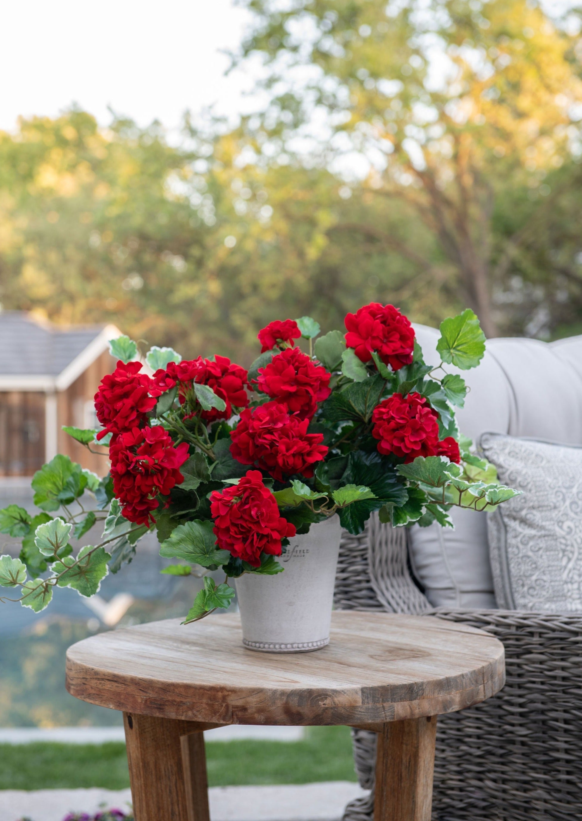 Outdoor Fake Flowers | Water Resistant Outdoor Red Geranium Bush - 18"-Blooming Flowers-The Succulent Source