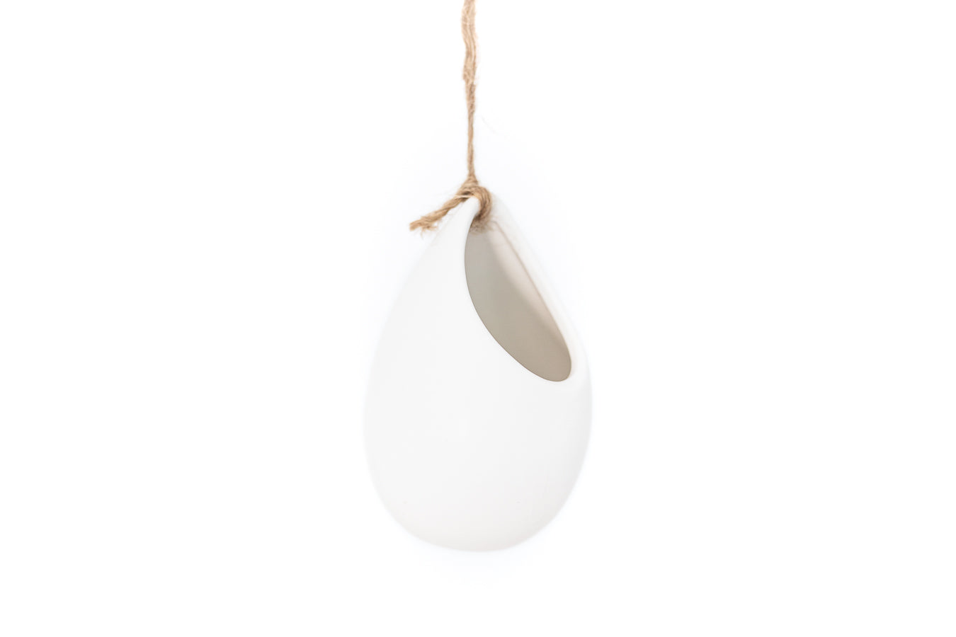 Small Ivory Ceramic Hanging Planter With Flat Bottom-The Succulent Source