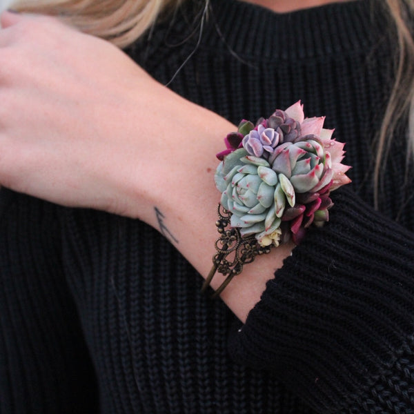 succulent bracelet Succulent Cuff Corsage Bracelet